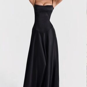 HOUSE OF CB 'Anabella' Black Lace Up Maxi Dress Size S REG CUP